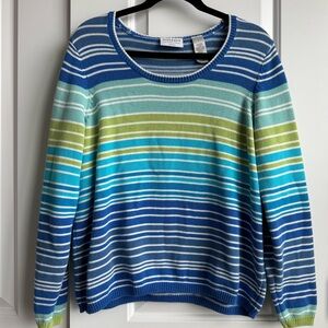 Villager Liz Claiborne Blue Striped 100% Cotton Knit Sweater Size 1 Large